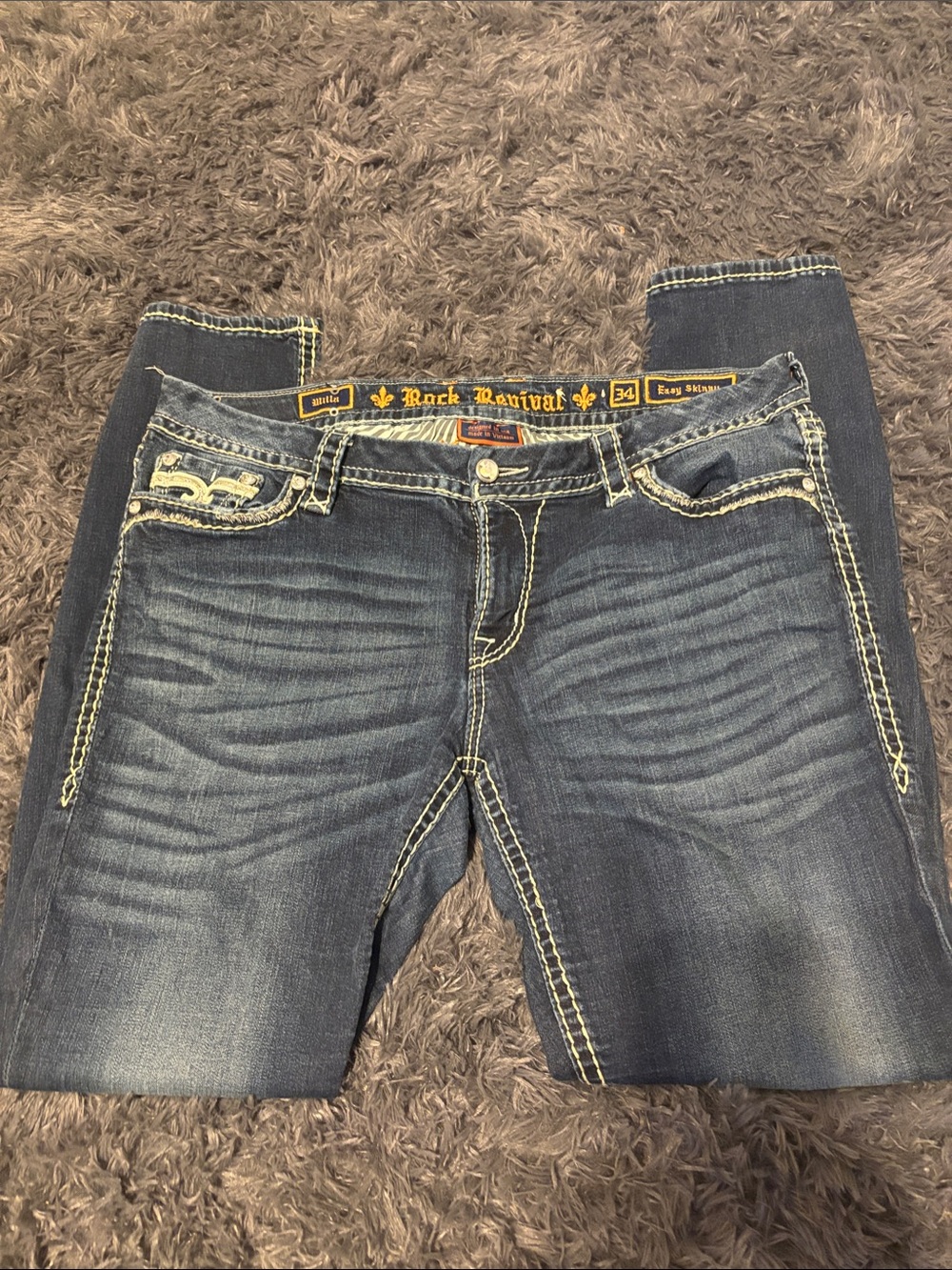 Rock Revival Women's Dark Blue Boot Cut Jeans with Contrast Stitching